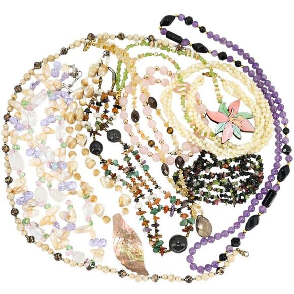 Large Lot 10 Pcs Natural Stone Jewelry Necklaces Boho Bohemian Colorful - Picture 1 of 16